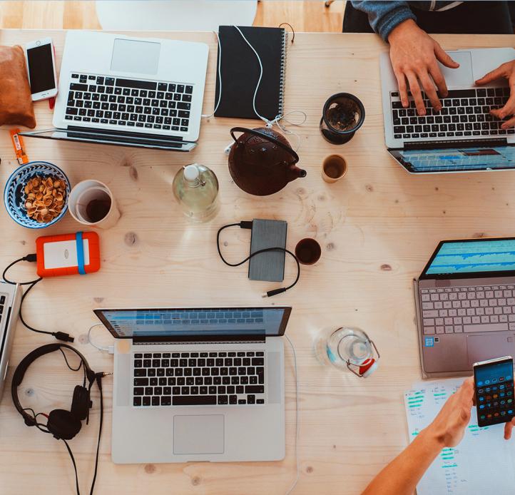 Overhead view of laptops